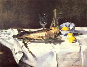 150の主題の芸術作品 Painting - サーモン印象派エドゥアール・マネの静物画